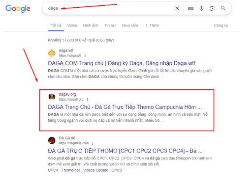 google.com và tìm kiếm chính xác cụm từ : daga