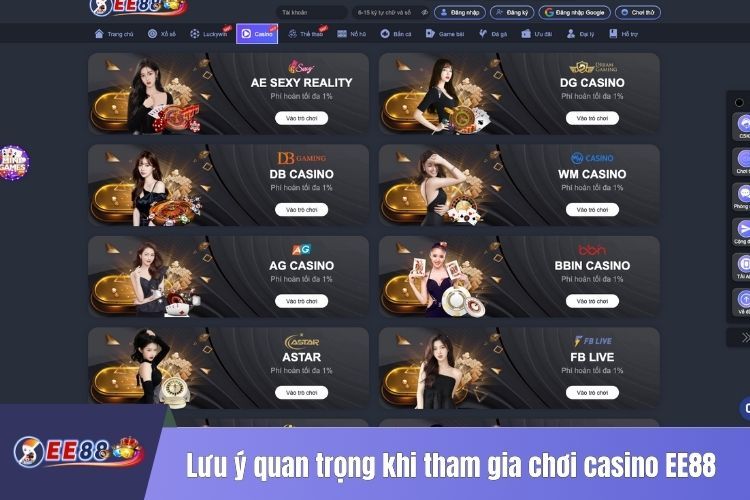 Những lưu ý quan trọng khi tham gia chơi casino EE88