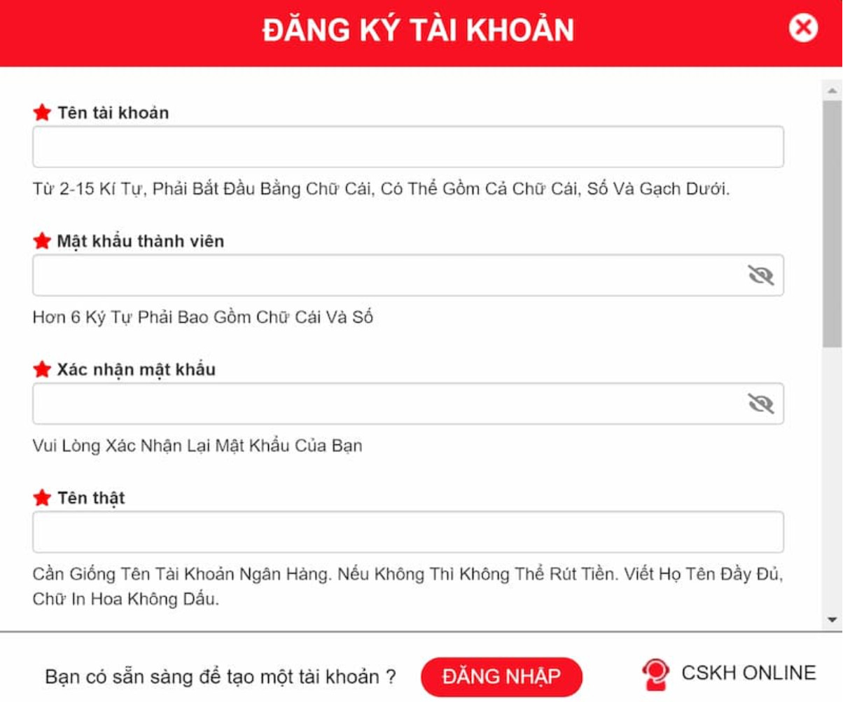 Điền đầy đủ các thông tin, dữ liệu cá nhân theo yêu cầu