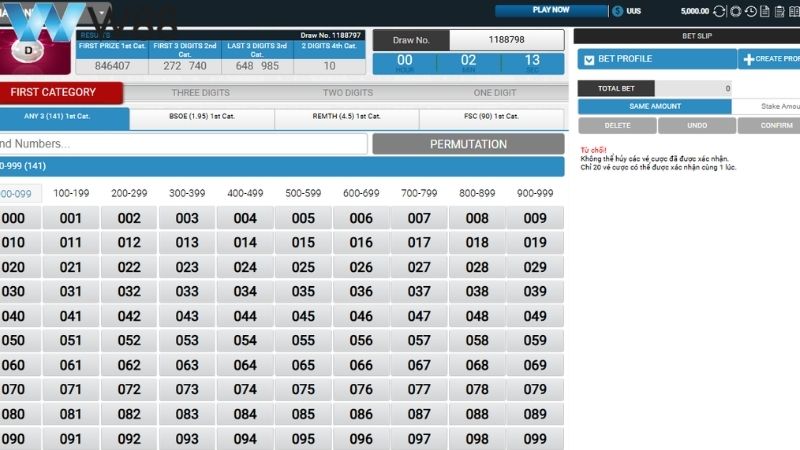 Đặt cược xổ số tại nhà cái W88