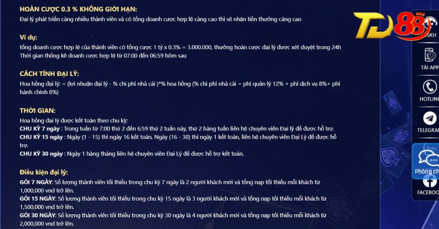 Cách tính hoa hồng cho đối tác TD88