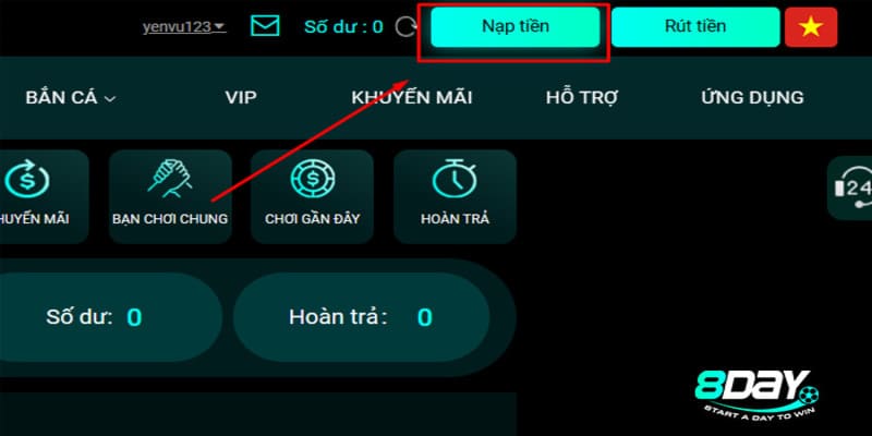 Hướng dẫn cụ thể về cách nạp tiền vào 8Day cho người mới